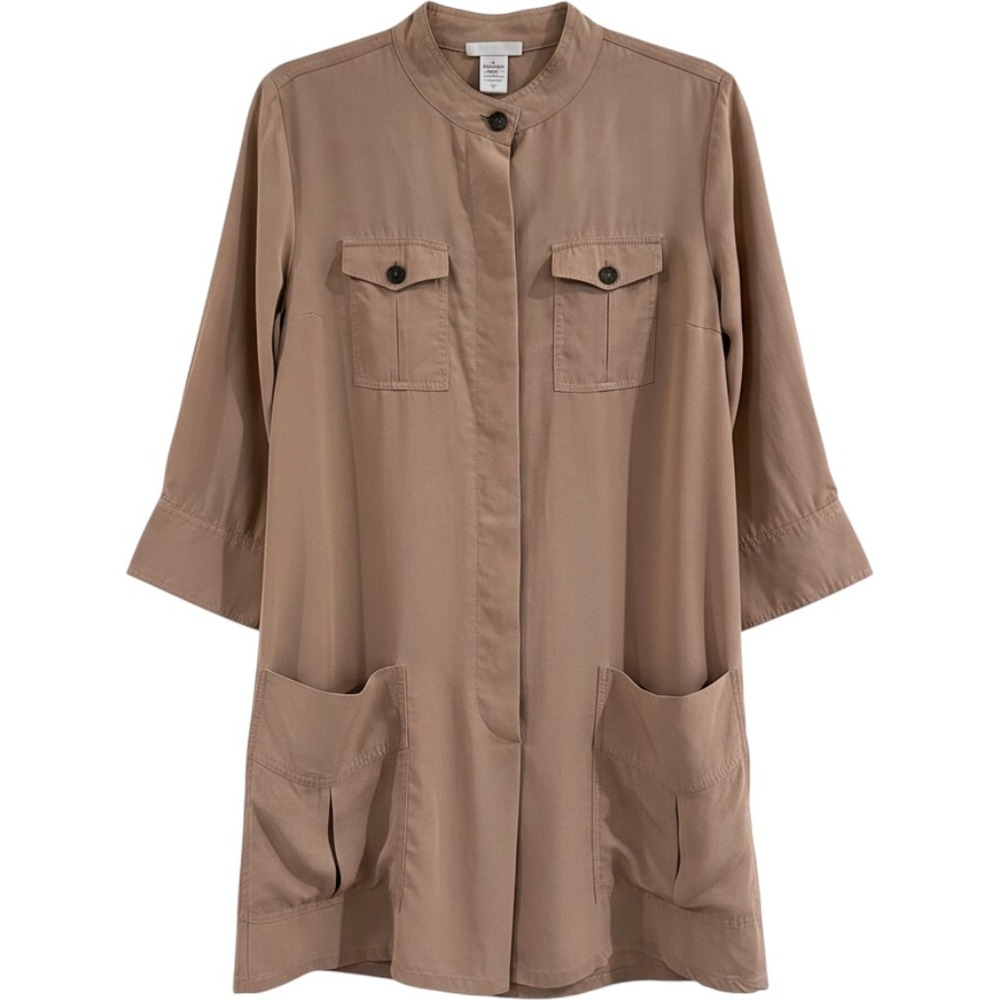 Soft Surroundings Tunic Shirt Dress Womens Petite MedTan Lyocell Safari Utility